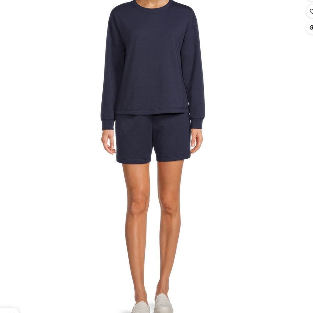 Feathers Navy Blue Active Fleece Shorts Lounge Set Sz L